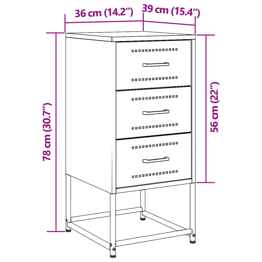 vidaXL Κομοδίνα 2 τεμ. Πράσινο Λαδί 36x39x78 εκ. από Χάλυβα