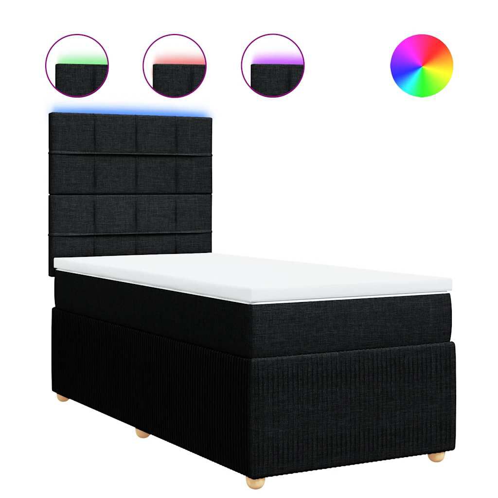 vidaXL Κρεβάτι Boxspring με Στρώμα Μαύρο 90x200 εκ. Υφασμάτινο