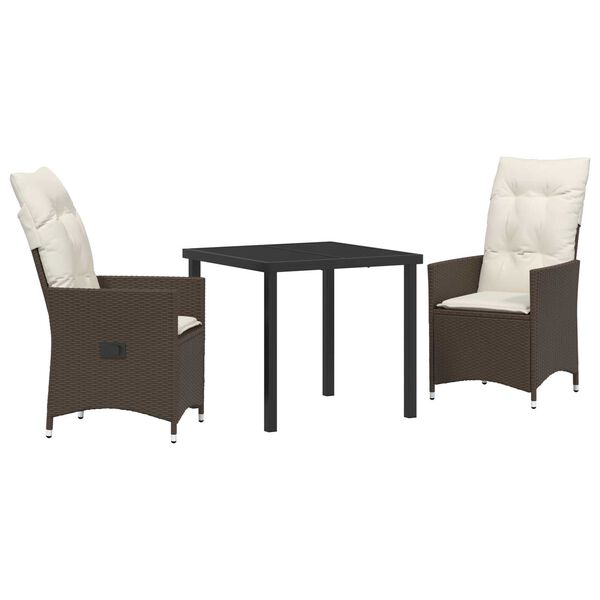 vidaXL Σέτ φαγητού για κήπο με μαξιλάρι 3 pcs Καφέ Πολυ ράταν