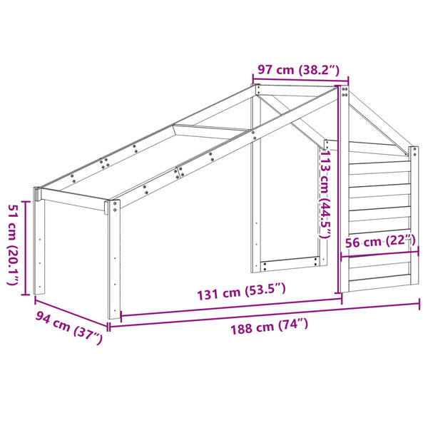 vidaXL Οροφή Κρεβατιού Παιδική Καφέ 188x97x113 εκ. Μασίφ Ξύλο Πεύκου