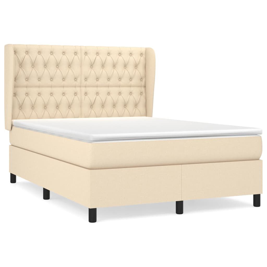 vidaXL Κρεβάτι Boxspring με Στρώμα Κρεμ 140x190 εκ. Υφασμάτινο
