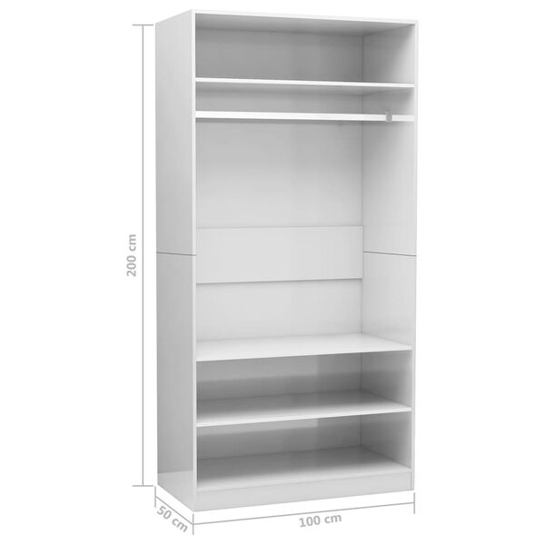 vidaXL Ντουλάπα Γυαλιστερό Λευκό 100 x 50 x 200 εκ. από Επεξ. Ξύλο