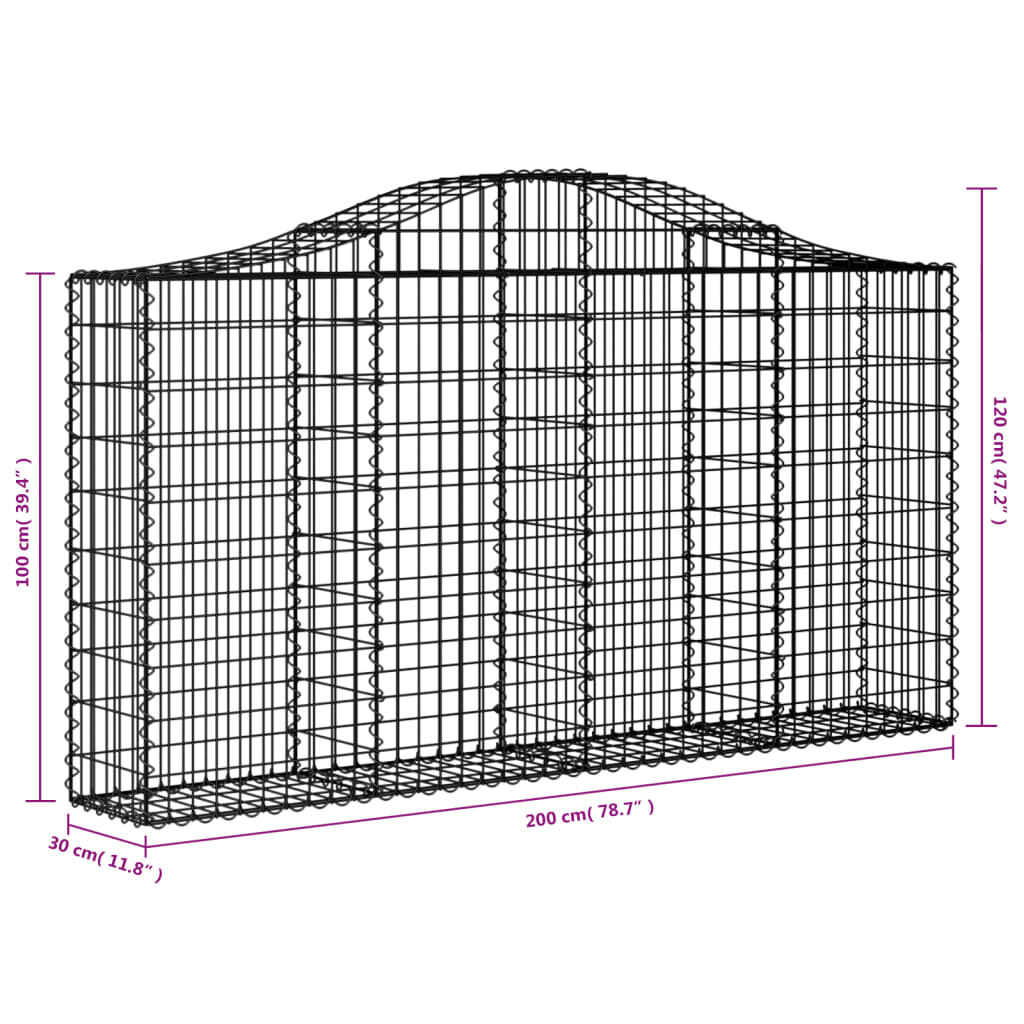 vidaXL Συρματοκιβώτια Τοξωτά 4 τεμ. 200x30x100/120 εκ. Γαλβαν. Ατσάλι