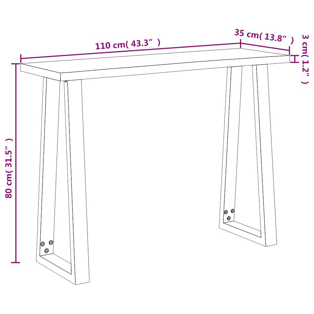vidaXL Τραπέζι Κονσόλα με Live Edge 110x35x80 εκ. Μασίφ Ξύλο Ακακίας