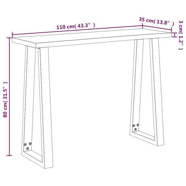 vidaXL Τραπέζι Κονσόλα με Live Edge 110x35x80 εκ. Μασίφ Ξύλο Ακακίας