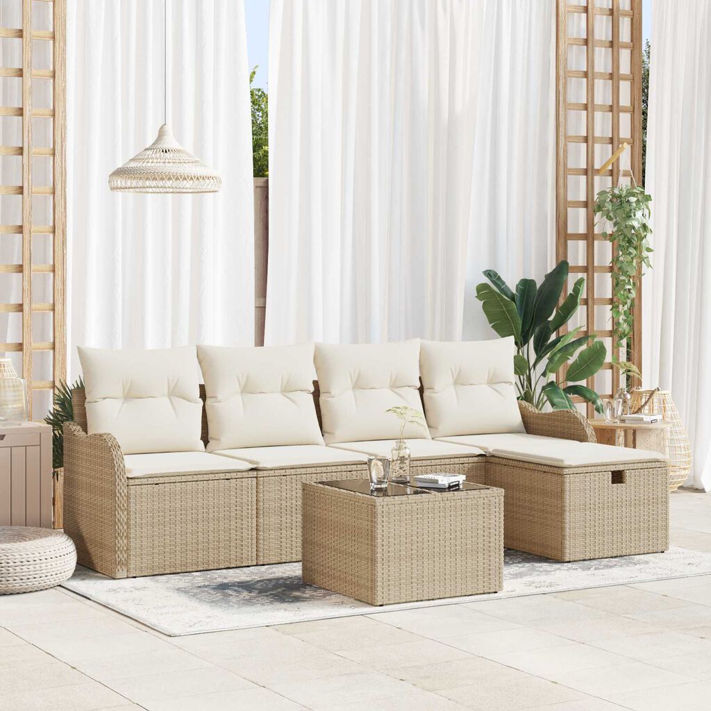 vidaXL Σετ Καναπέ Κήπου 6 pcs μπεζ και κρεμ 231 x 117 x 85 εκ