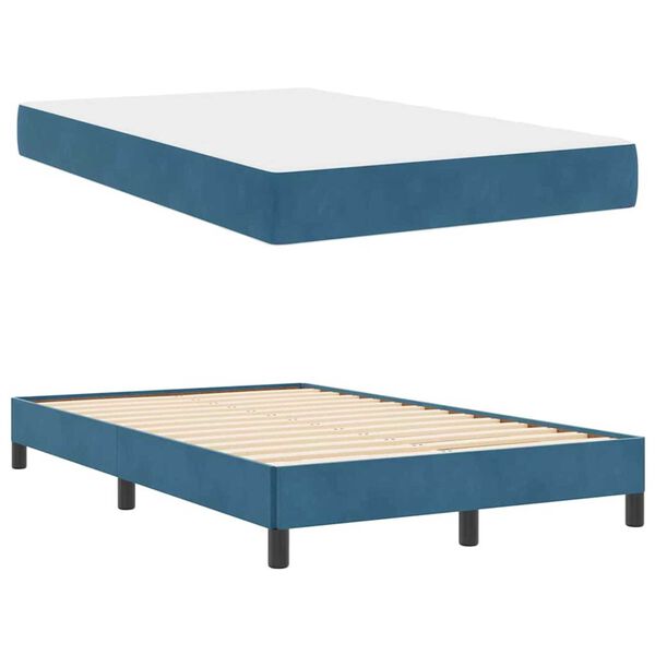 vidaXL Κρεβάτι box spring με στρώμα Σκούρο Μπλε 120 x 190 cm Βελούδο