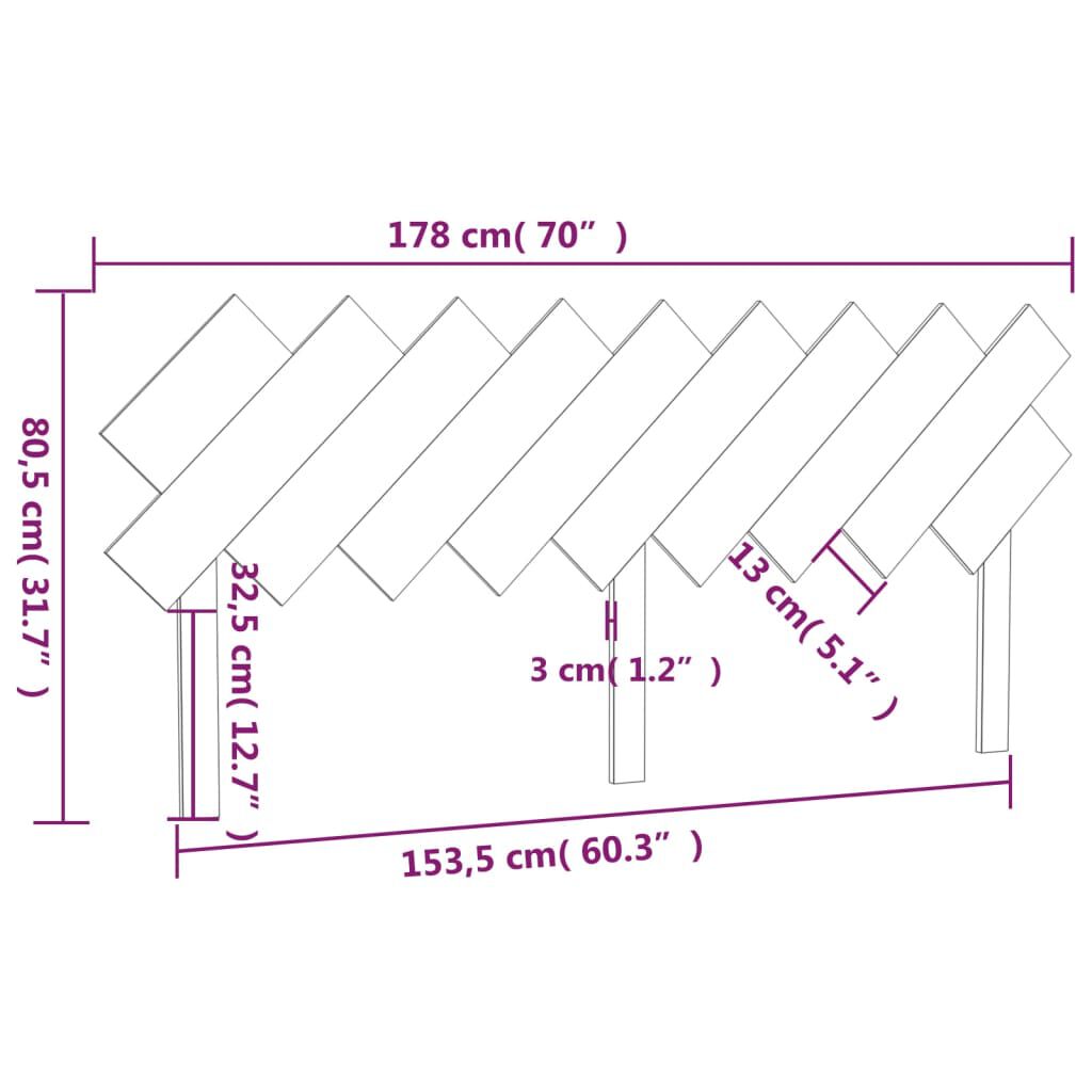 vidaXL Κεφαλάρι Κρεβατιού 178x3x80,5 εκ. από Μασίφ Ξύλο Πεύκου