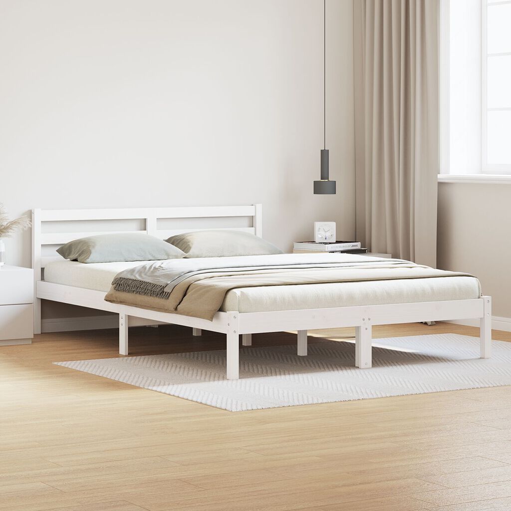 vidaXL Κρεβάτι με Κεφαλάρι Λευκό 160x220 εκ. Μασίφ Ξύλο Πεύκου