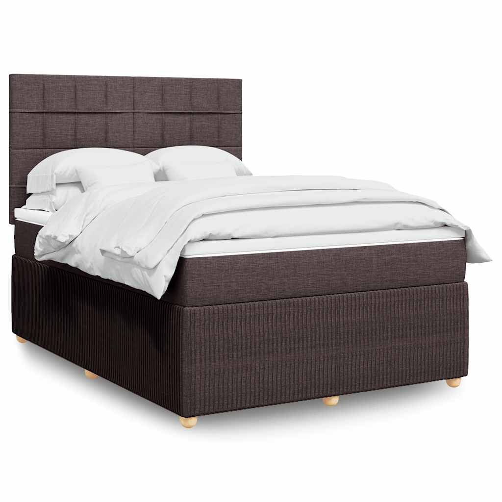 vidaXL Κρεβάτι Boxspring με Στρώμα Σκούρο Καφέ 140x190 εκ. Υφασμάτινο