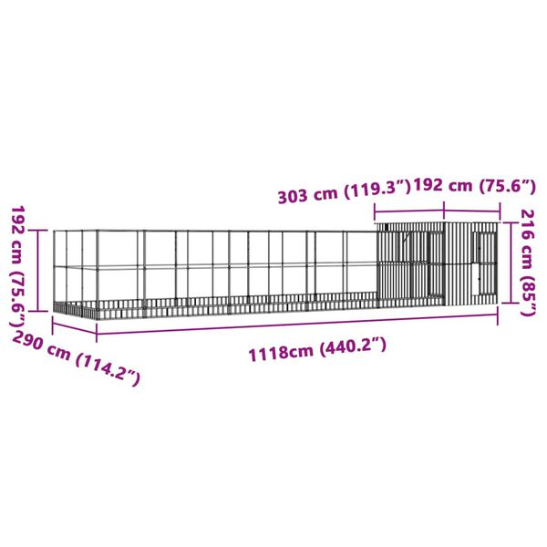 vidaXL Κλουβί με Επέκταση Ασημένιο 1118x303x216 εκ. Ατσάλινο