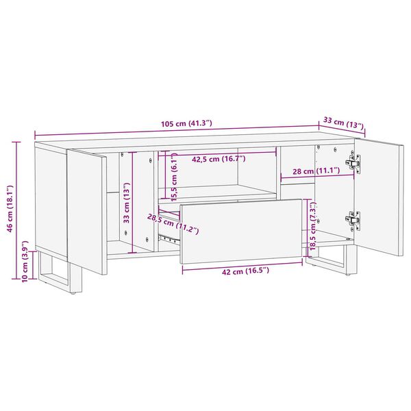 vidaXL Ντουλάπα Τηλεόρασης 105x33.5x46 cm Μασίφ Ξύλο Μάνγκο