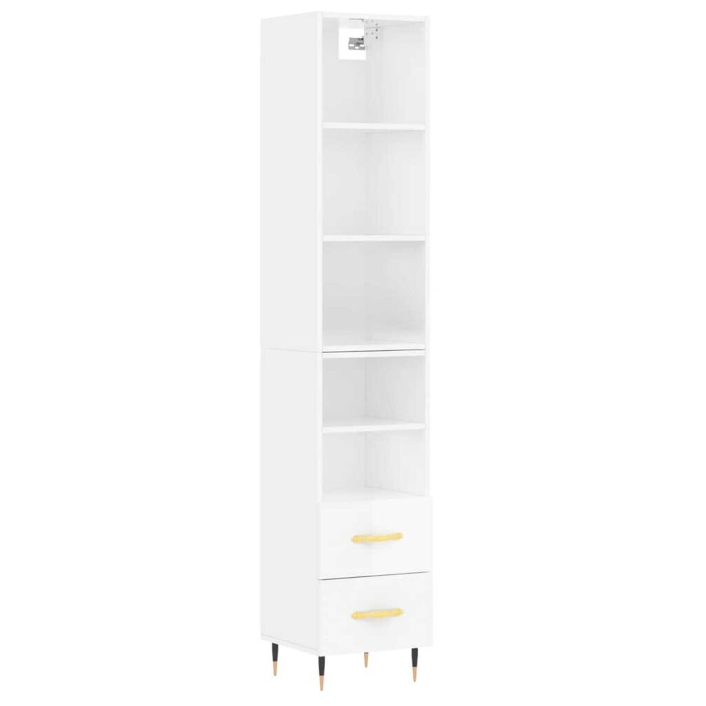 vidaXL Ντουλάπι Γυαλ. Λευκό 34,5 x 34 x 180 εκ. από Επεξεργασμένο Ξύλο