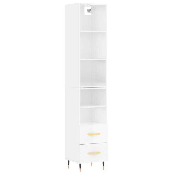 vidaXL Ντουλάπι Γυαλ. Λευκό 34,5 x 34 x 180 εκ. από Επεξεργασμένο Ξύλο