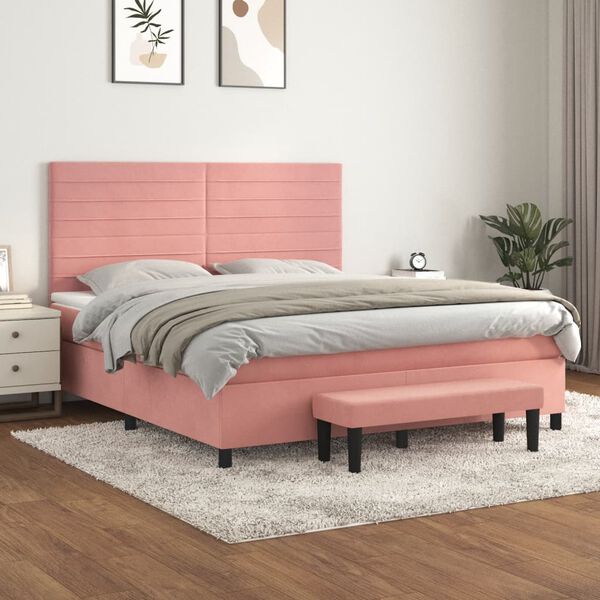 vidaXL &Kappa;&rho;&epsilon;&beta;ά&tau;&iota; Boxspring &mu;&epsilon; &Sigma;&tau;&rho;ώ&mu;&alpha; &Rho;&omicron;&zeta; 160x200 &epsilon;&kappa;. &Beta;&epsilon;&lambda;&omicron;ύ&delta;&iota;&nu;&omicron;