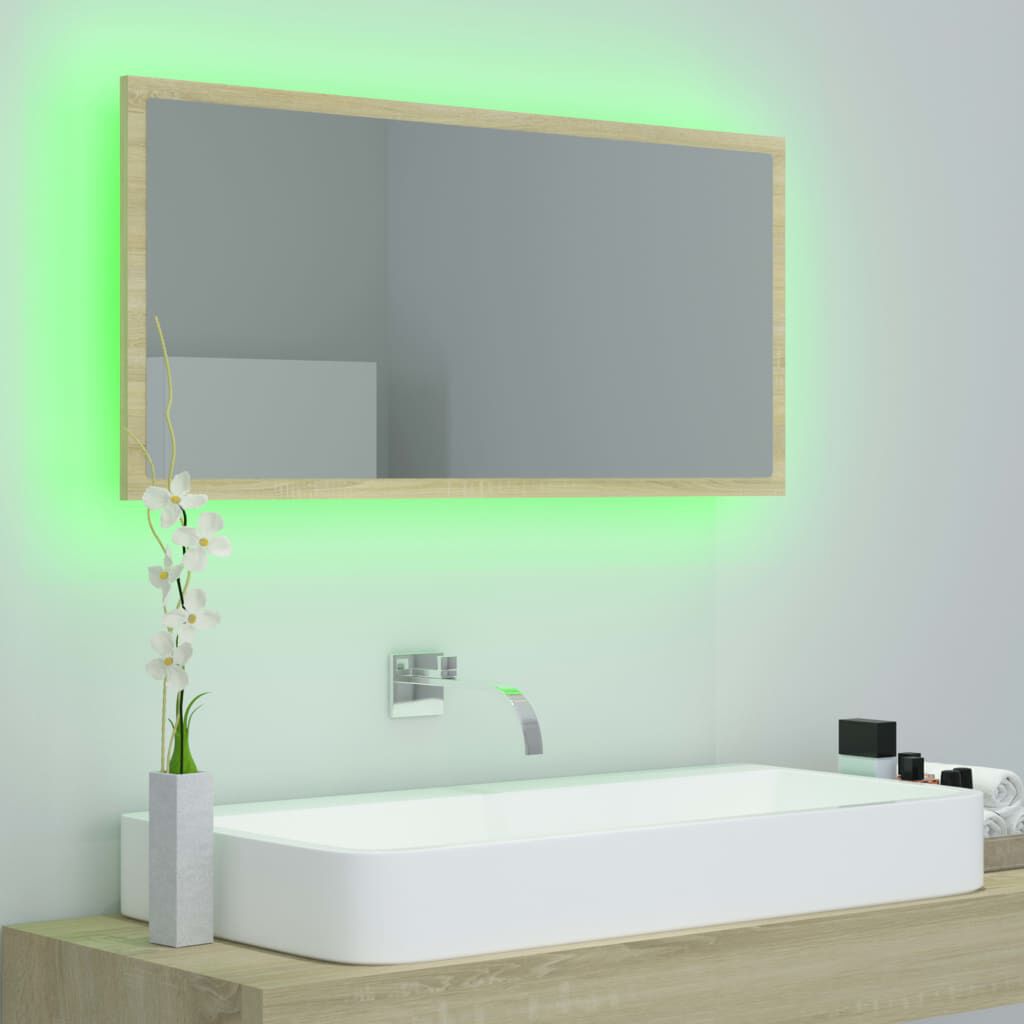 vidaXL Καθρέφτης Μπάνιου με LED Sonoma Δρυς 90x8,5x37 εκ. Ακρυλικός