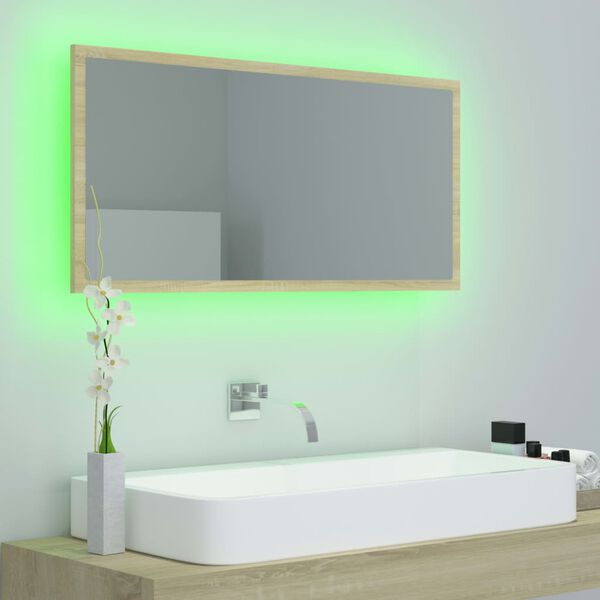 vidaXL Καθρέφτης Μπάνιου με LED Sonoma Δρυς 90x8,5x37 εκ. Ακρυλικός