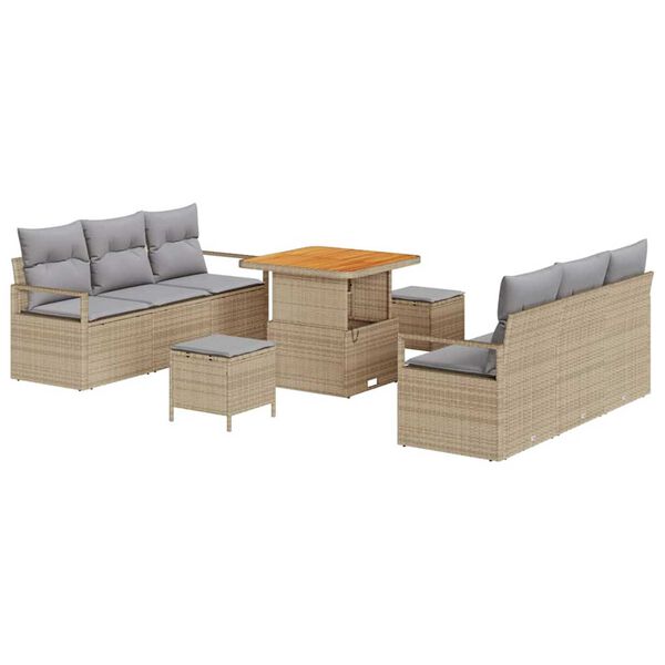 vidaXL Σετ Καναπέ Κήπου με αποθήκευση 9 pcs Μπεζ Πολυ ράταν