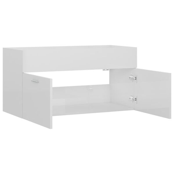 vidaXL Ντουλάπι Νιπτήρα Γυαλιστερό Λευκό 90x38,5x46 εκ. από Επεξ. Ξύλο