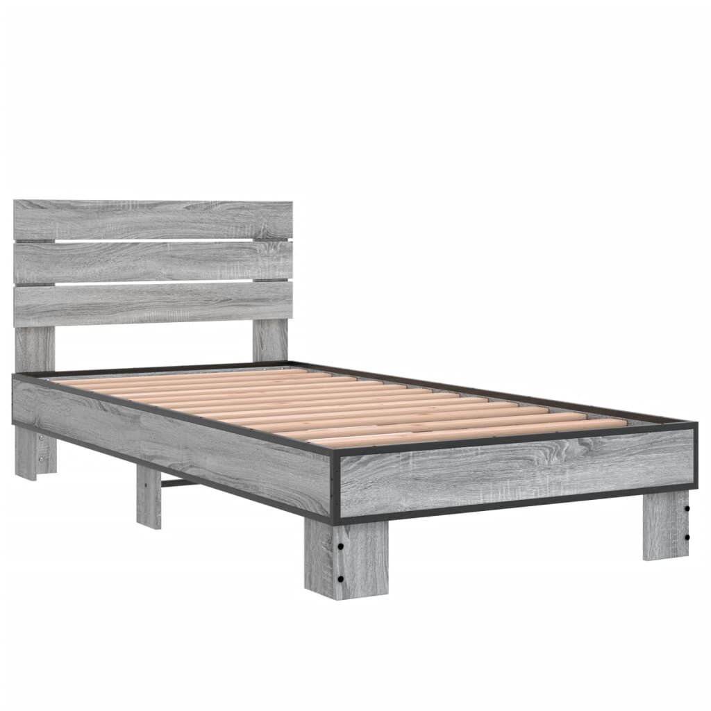 vidaXL Πλαίσιο Κρεβατιού Γκρι Sonoma 75x190 εκ. Επεξ. Ξύλο & Μέταλλο