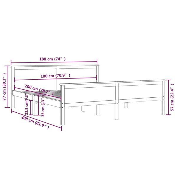vidaXL Πλαίσιο Κρεβατιού 180 x 200 εκ. από Μασίφ Ξύλο Πεύκου