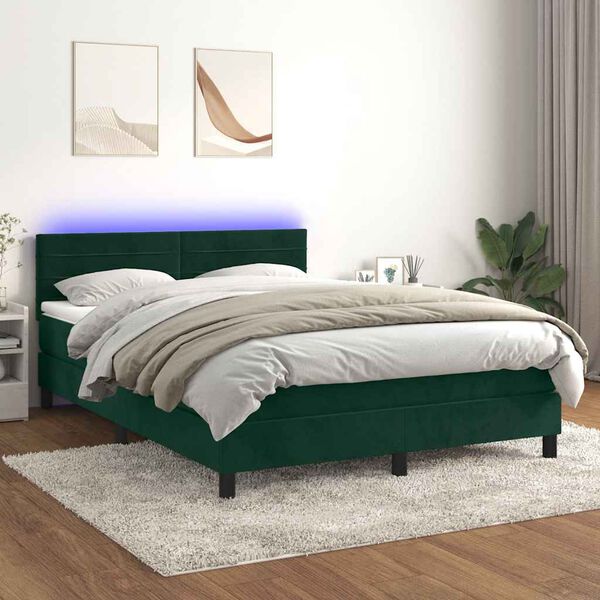 vidaXL &Kappa;&rho;&epsilon;&beta;ά&tau;&iota; Boxspring &mu;&epsilon; &Sigma;&tau;&rho;ώ&mu;&alpha; & LED &Sigma;&kappa;. &Pi;&rho;ά&sigma;&iota;&nu;&omicron; 140x200&epsilon;&kappa; &Beta;&epsilon;&lambda;&omicron;ύ&delta;&omicron;