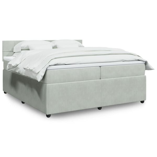 vidaXL Κρεβάτι Boxspring με Στρώμα Ανοιχτό Γκρι 200x200 εκ. Βελούδινο