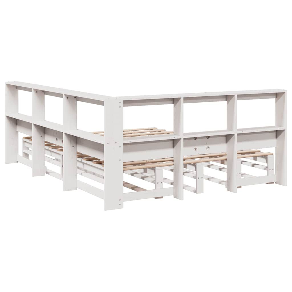 vidaXL Κρεβάτι Βιβλιοθήκη Χωρίς Στρώμα Λευκό 135x190 εκ Μασίφ Πεύκο