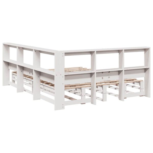 vidaXL Κρεβάτι Βιβλιοθήκη Χωρίς Στρώμα Λευκό 135x190 εκ Μασίφ Πεύκο