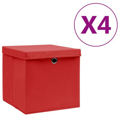 vidaXL Κουτιά Αποθήκευσης με Καπάκια 4 τεμ. Κόκκινα 28 x 28 x 28 εκ.
