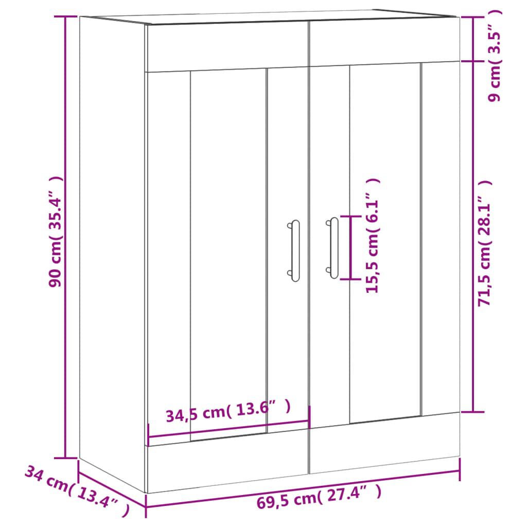 vidaXL Ντουλάπι Τοίχου Καφέ Δρυς 69,5 x 34 x 90 εκ. από Επεξεργ. Ξύλο