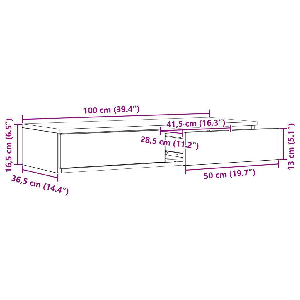 vidaXL Συστήματα Συρταριών Γκρι Σκυρόδεμα 100x36,5x16,5 εκ. Επεξεργασμένο Ξύλο