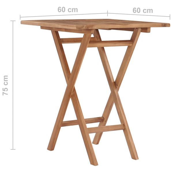 vidaXL Τραπέζι Κήπου Πτυσσόμενο 60 x 60 x 75 εκ. από Μασίφ Ξύλο Teak