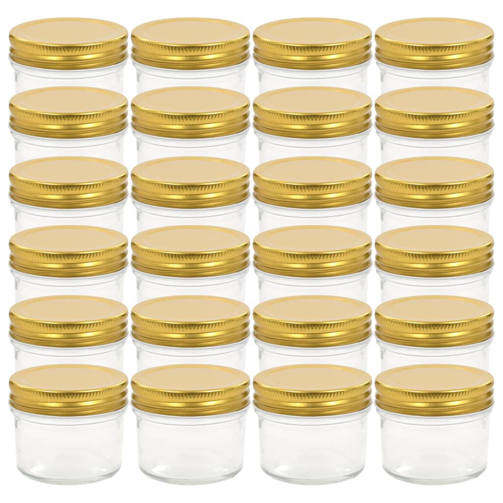 vidaXL Βάζα Μαρμελάδας 24 τεμ. 110 ml Γυάλινα με Χρυσά Καπάκια
