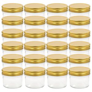 vidaXL Βάζα Μαρμελάδας 24 τεμ. 110 ml Γυάλινα με Χρυσά Καπάκια