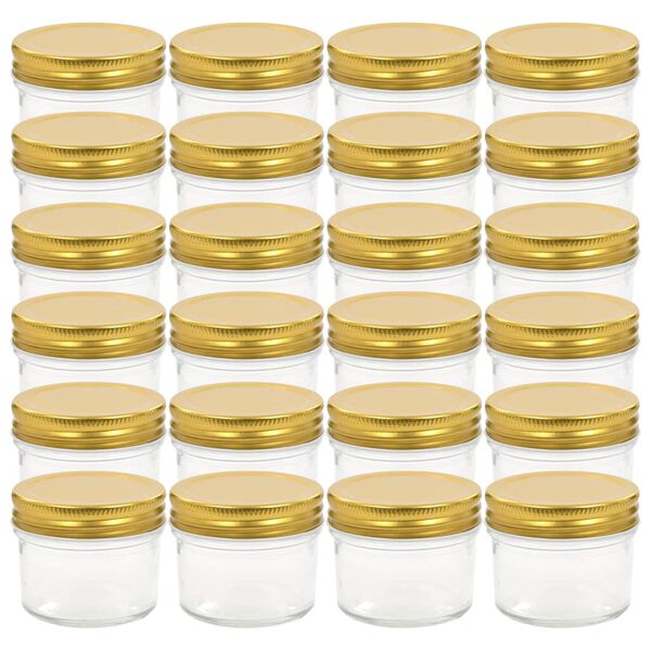 vidaXL Βάζα Μαρμελάδας 24 τεμ. 110 ml Γυάλινα με Χρυσά Καπάκια