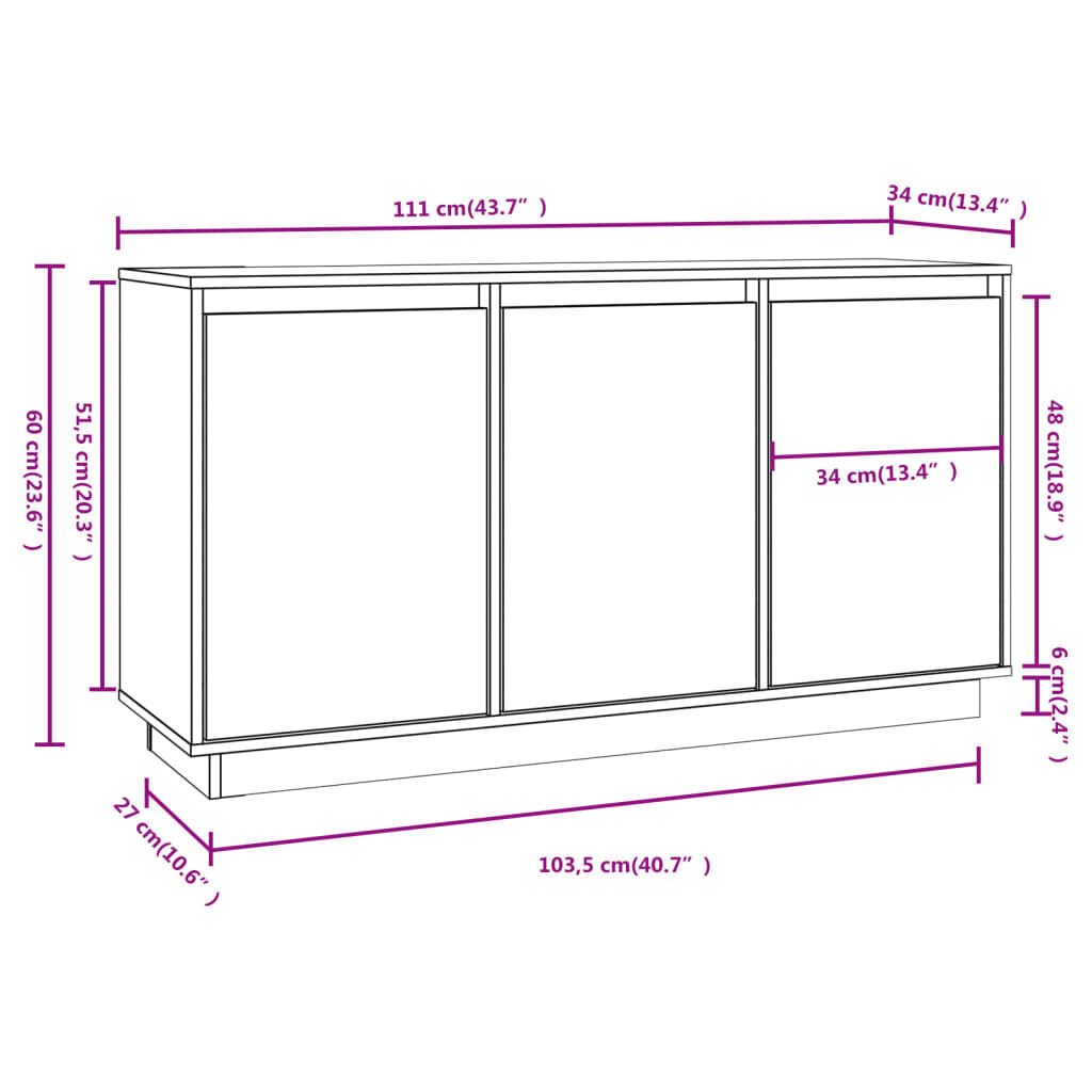 vidaXL Ντουλάπι 111x34x60 εκ. από Μασίφ Ξύλο Πεύκου