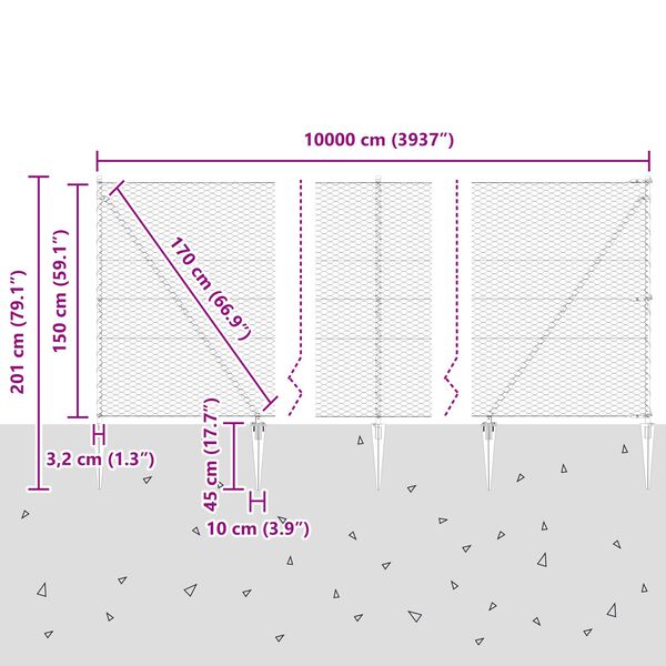 vidaXL Εξάγωνος Φράχτης Πράσινος 1.5x100 μ Ατσάλι