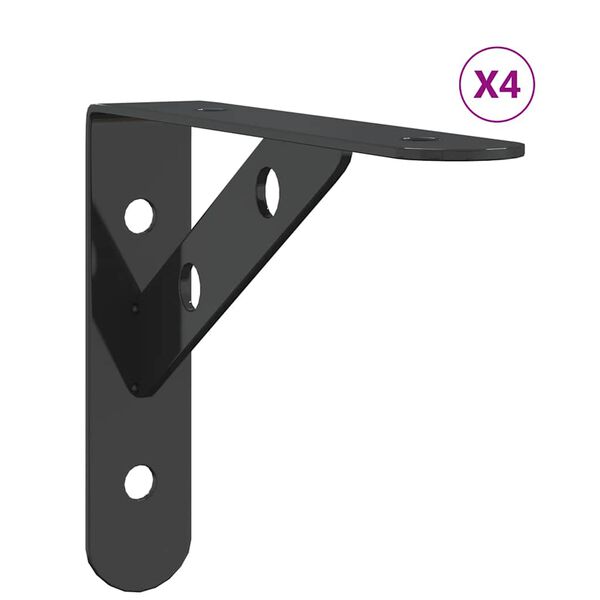 vidaXL Στηρίγματα Ραφιών 4 Τεμ. Ασημί 15x2,5x11,5 Ανοξείδωτο Μαύρο