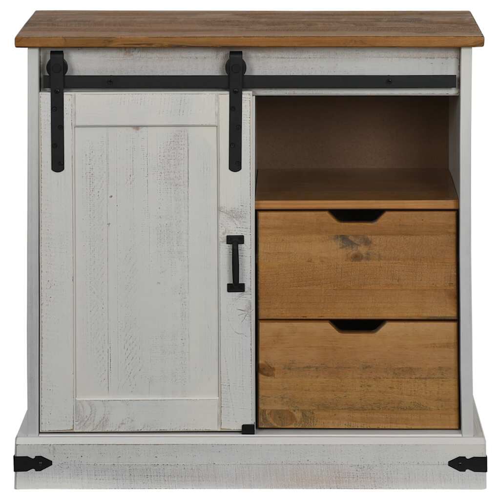 vidaXL Sideboard HALDEN με συρόμενη πόρτα Λευκό 80x40x80 cm μασίφ ξύλο