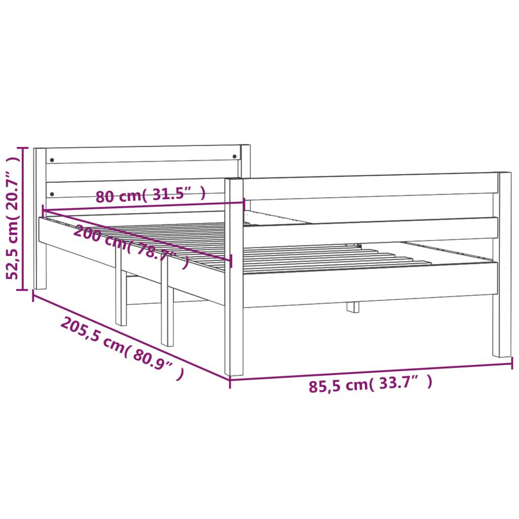 vidaXL Σκελετός Κρεβ. Χωρίς Στρώμα 80x200 εκ. Μασίφ Ξύλο Πεύκου