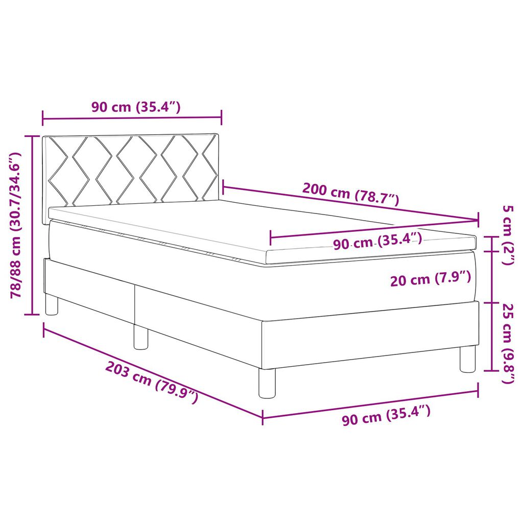 vidaXL Box Spring Bed με Στρώμα Κρέμα 90x200 εκ. Ύφασμα