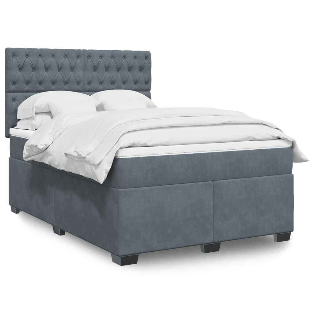 vidaXL Κρεβάτι Boxspring με Στρώμα Σκούρο Γκρι 140x190 εκ. Βελούδινο