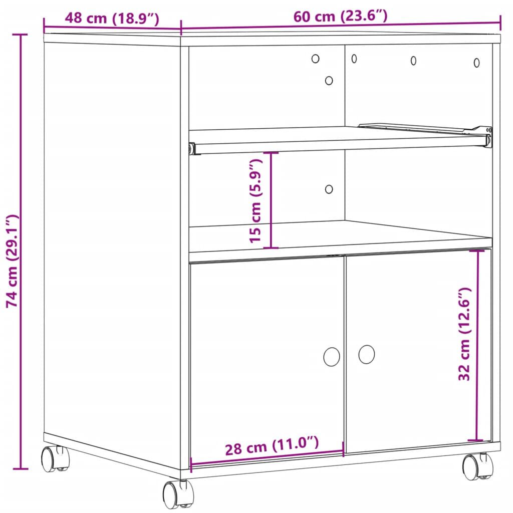 vidaXL Βάση Εκτυπωτή με Ρόδες Γκρι Sonoma 60 x 48 x 74 εκ.