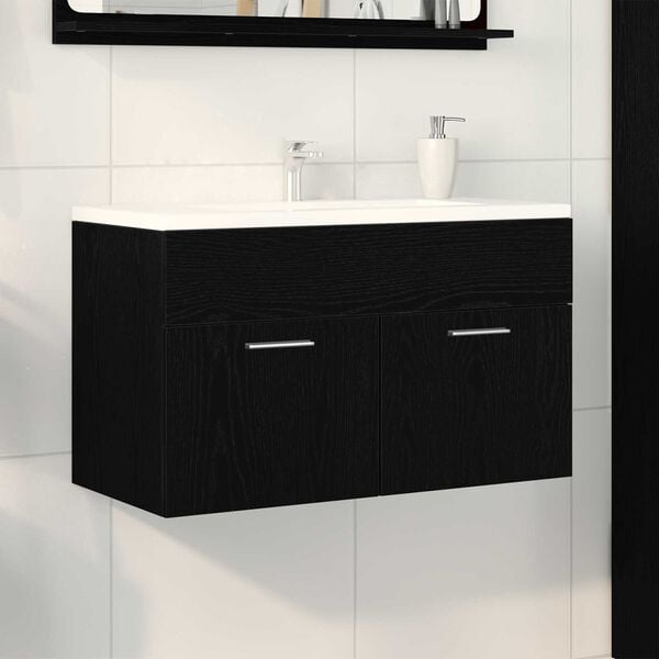 vidaXL Νιπτήρας με Ντουλάπι Μαύρη Δρυς 90x38,5x46 εκ. Επεξεργασμένο Ξύλο