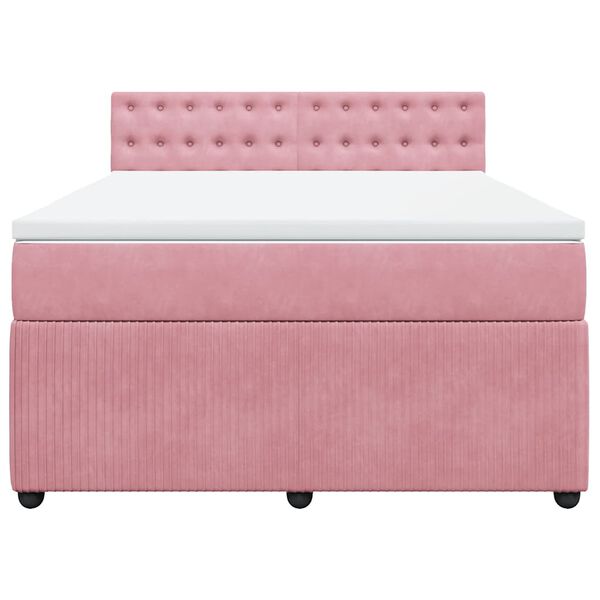 vidaXL Κρεβάτι Boxspring με Στρώμα Ροζ 160x200 εκ. Βελούδινο