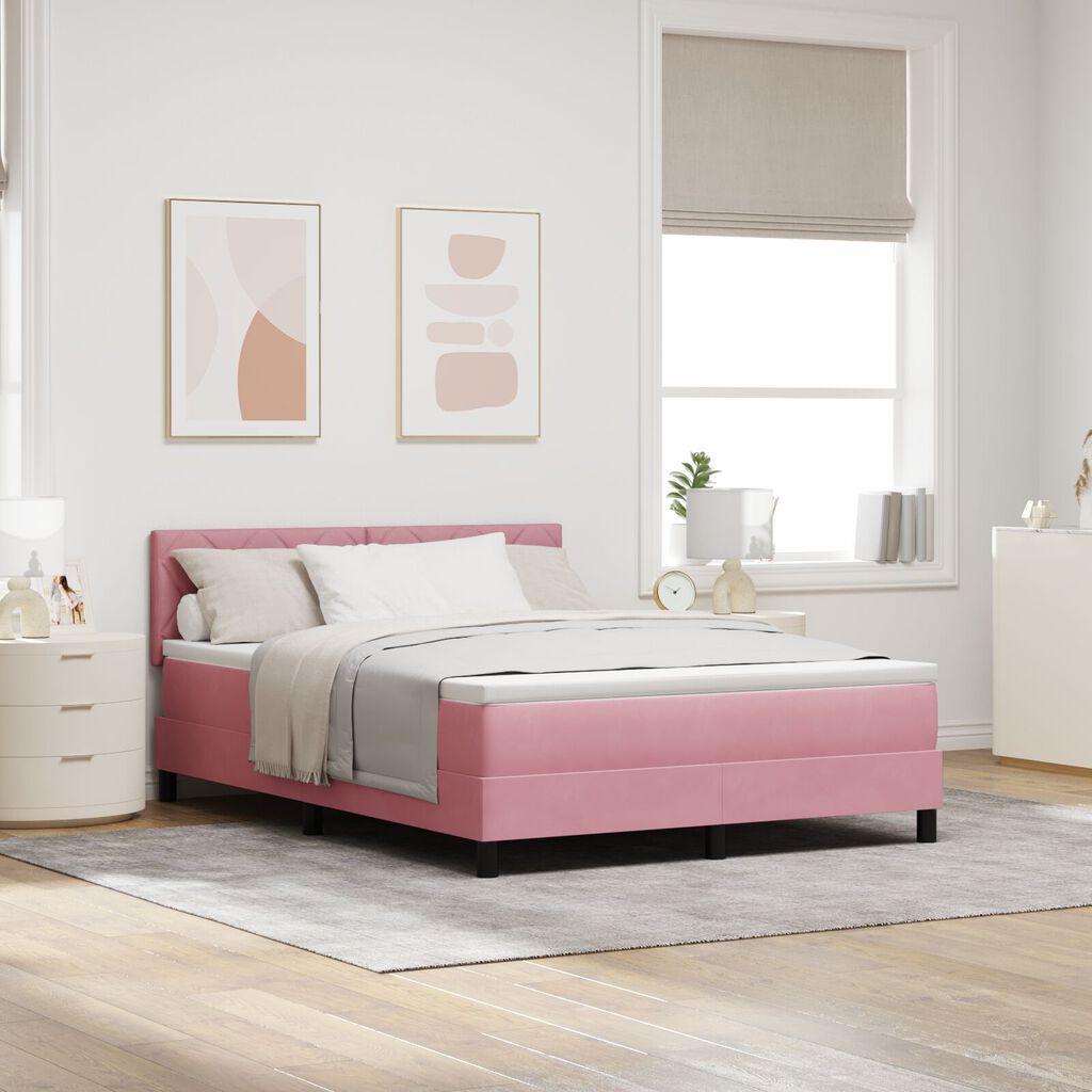 vidaXL Κρεβάτι Box Spring με Στρώμα Ροζ 140x200 εκ Βελούδο