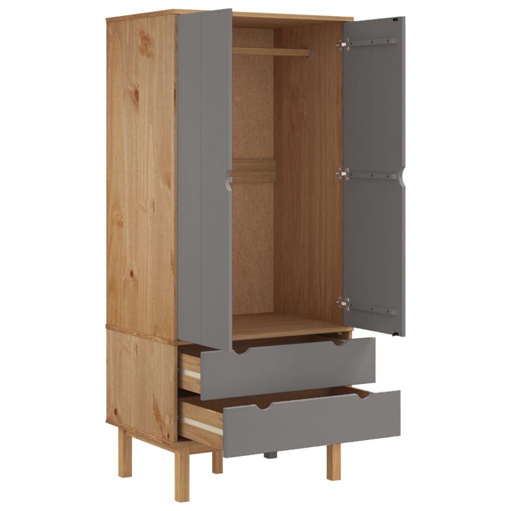 vidaXL Ντουλάπα OTTA Καφέ/Γκρι 76,5 x 53 x 172 εκ. Μασίφ Ξύλο Πεύκου