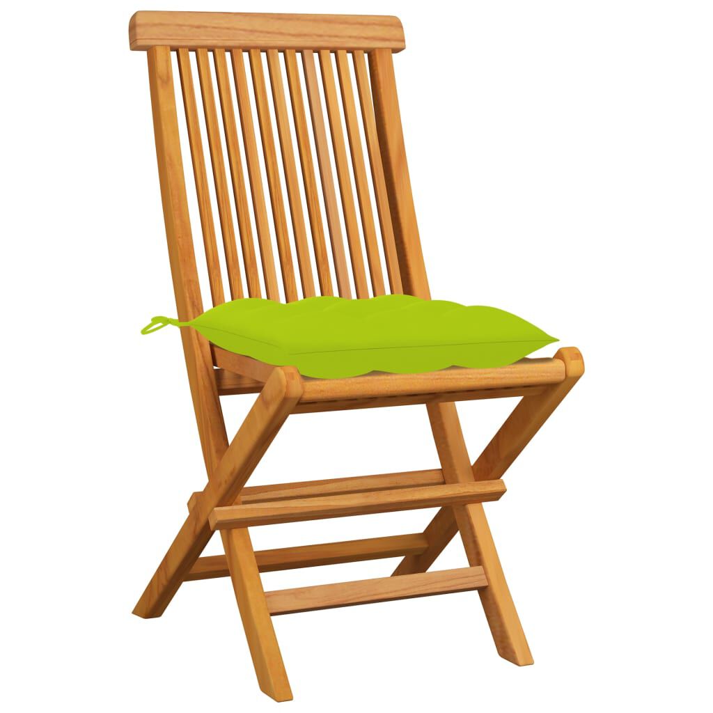 vidaXL Καρέκλες Κήπου 8 τεμ. Μασίφ Ξύλο Teak με Φωτ. Πράσινα Μαξιλάρια