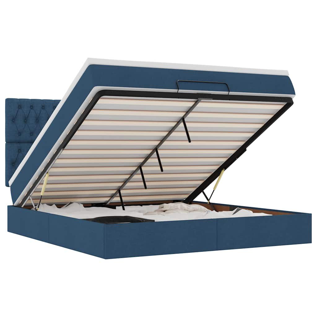 vidaXL Οθωμανικό κρεβάτι με στρώμα μπλε 180x200cm ύφασμα